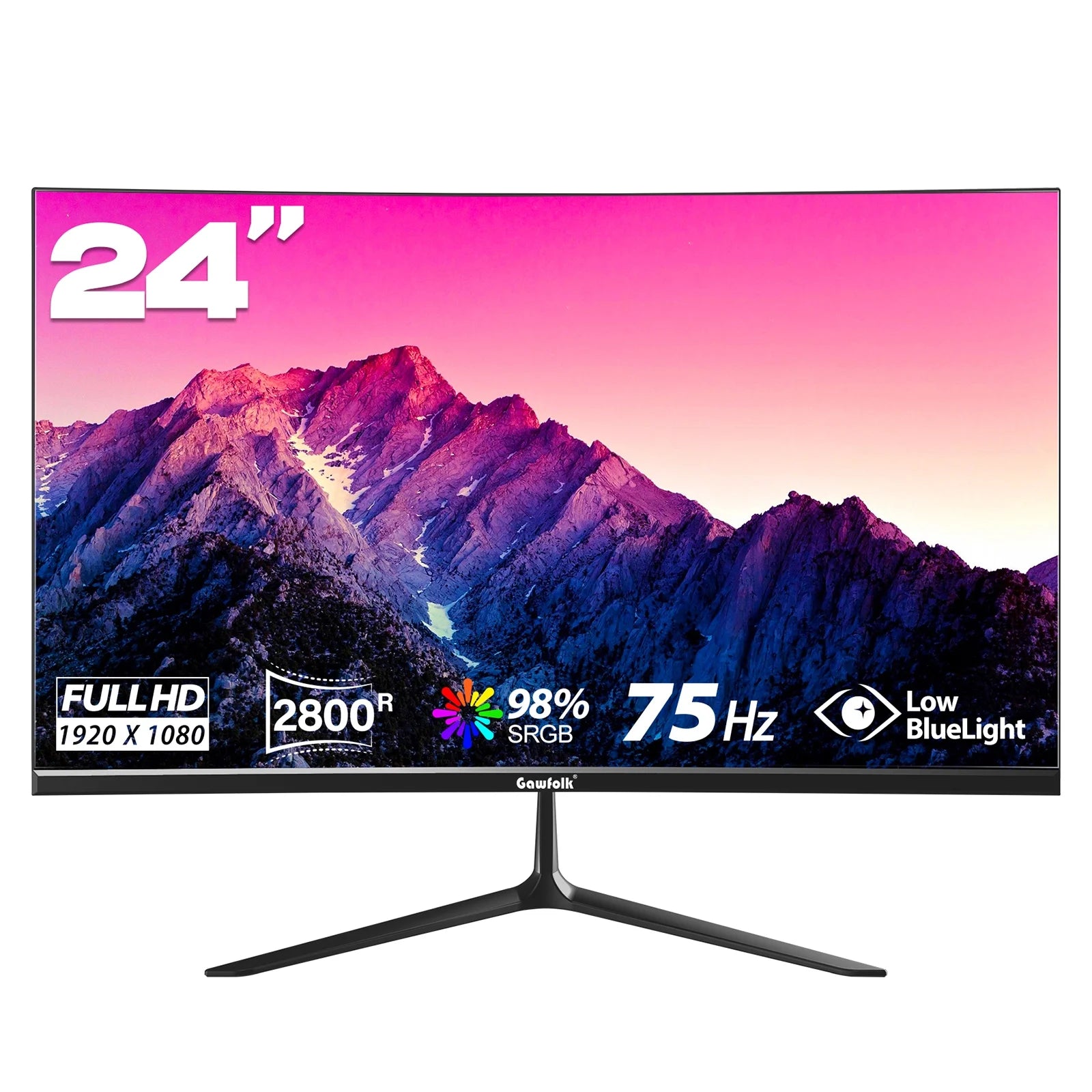 24” Curved Monitor 75Hz Full HD 1080P, Ultra-Thin Non-Frame Gaming Display with AMD Freesync HDMI VGA Machine Black