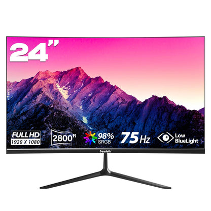 24” Curved Monitor 75Hz Full HD 1080P, Ultra-Thin Non-Frame Gaming Display with AMD Freesync HDMI VGA Machine Black