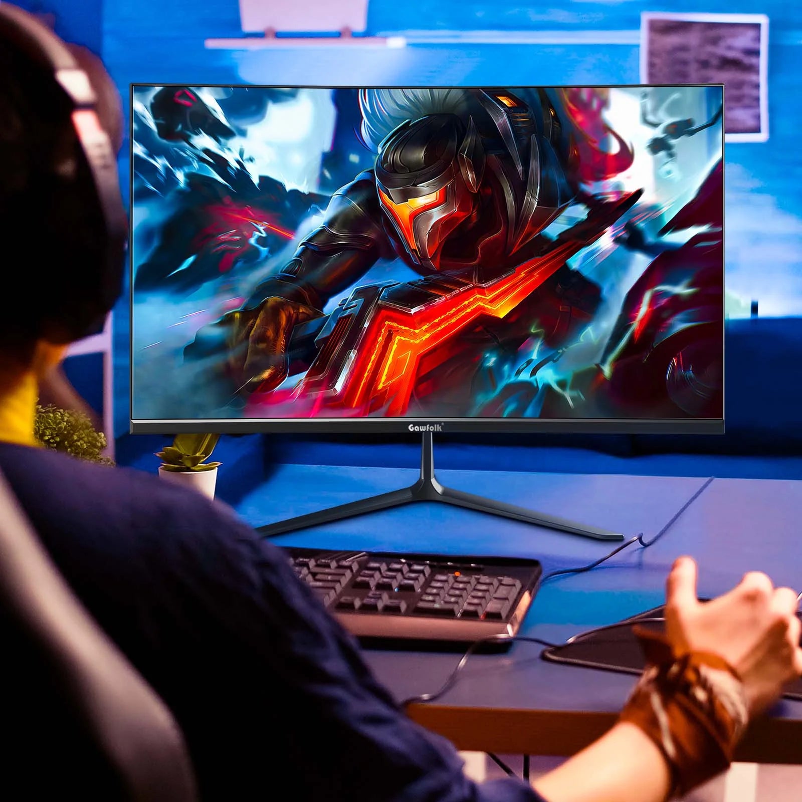 24” Curved Monitor 75Hz Full HD 1080P, Ultra-Thin Non-Frame Gaming Display with AMD Freesync HDMI VGA Machine Black