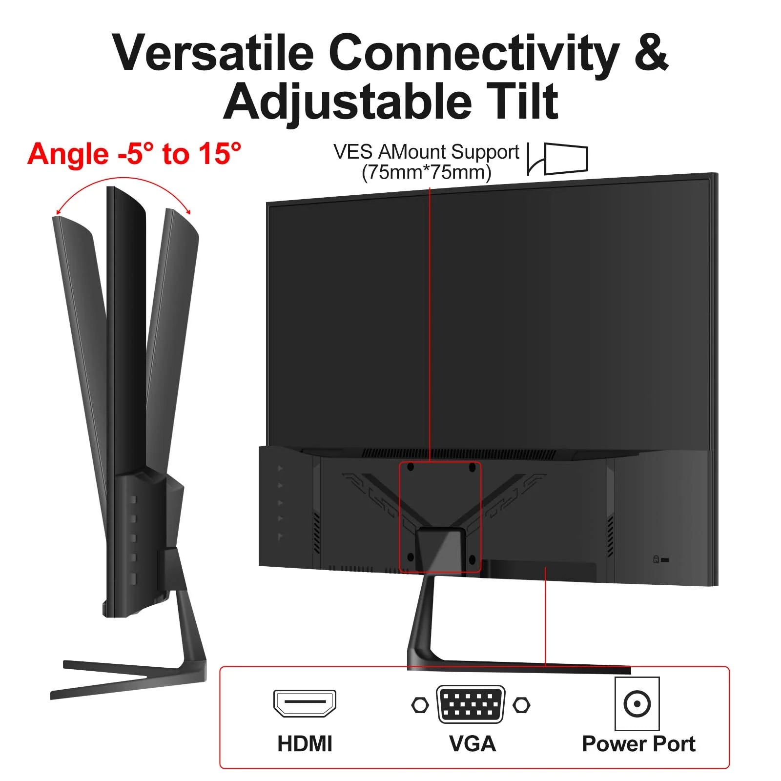 24” Curved Monitor 75Hz Full HD 1080P, Ultra-Thin Non-Frame Gaming Display with AMD Freesync HDMI VGA Machine Black