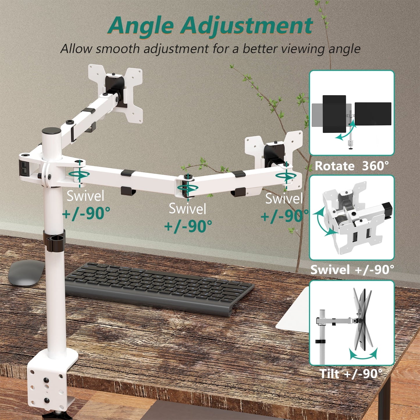 M002-W Dual LCD Monitor Mount Stand with Fully Adjustable Desk