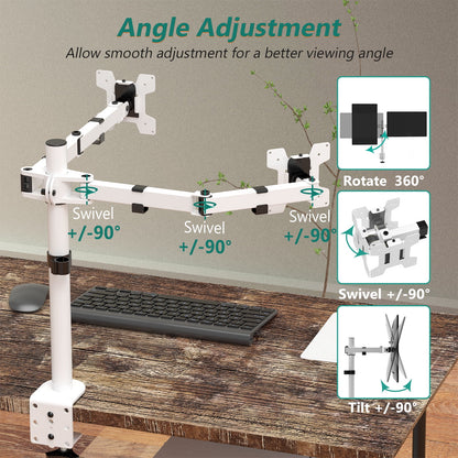 M002-W Dual LCD Monitor Mount Stand with Fully Adjustable Desk