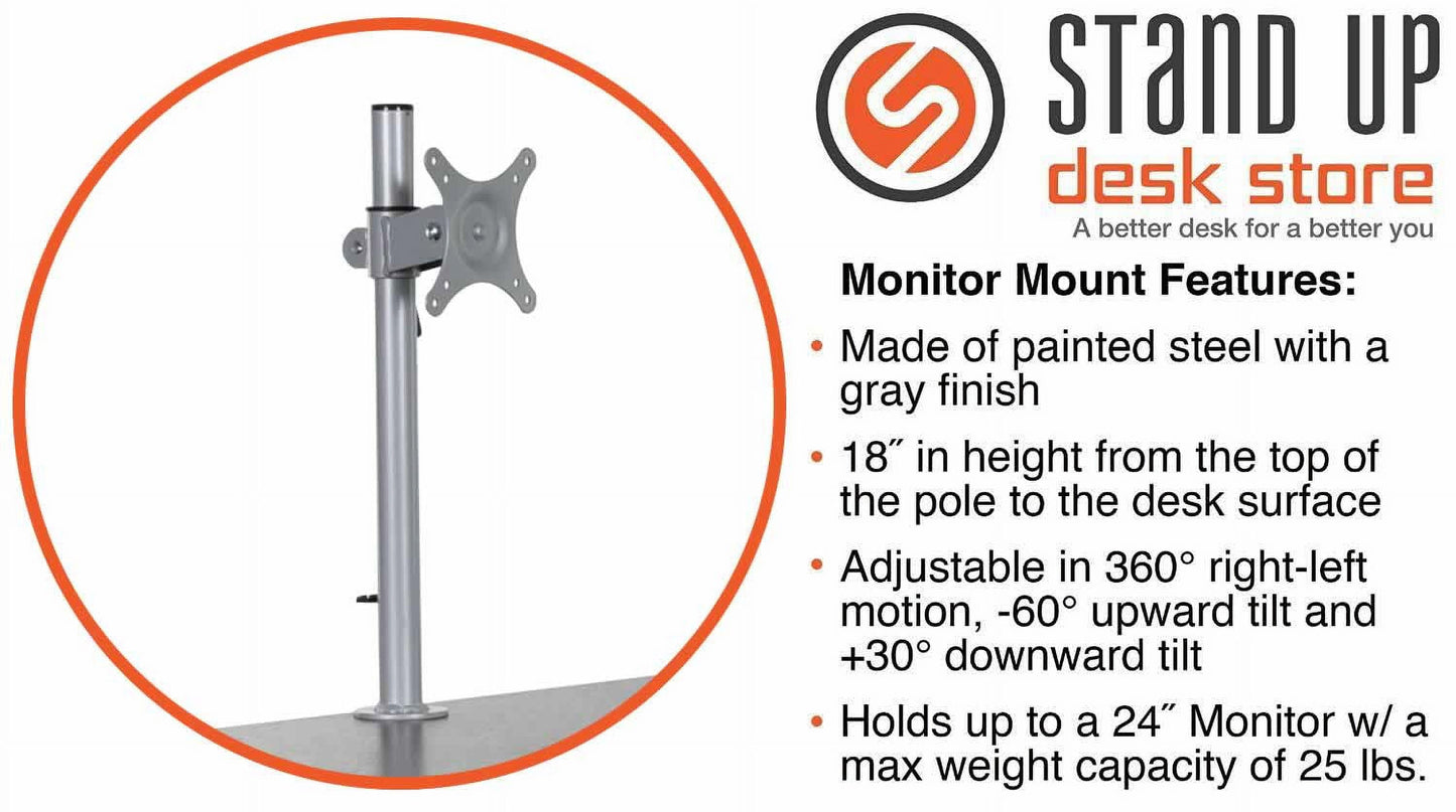Rolling Adjustable Height Mobile Standing Desk with Monitor Mount (Silver Frame/Matte Black Top, 48" Wide)
