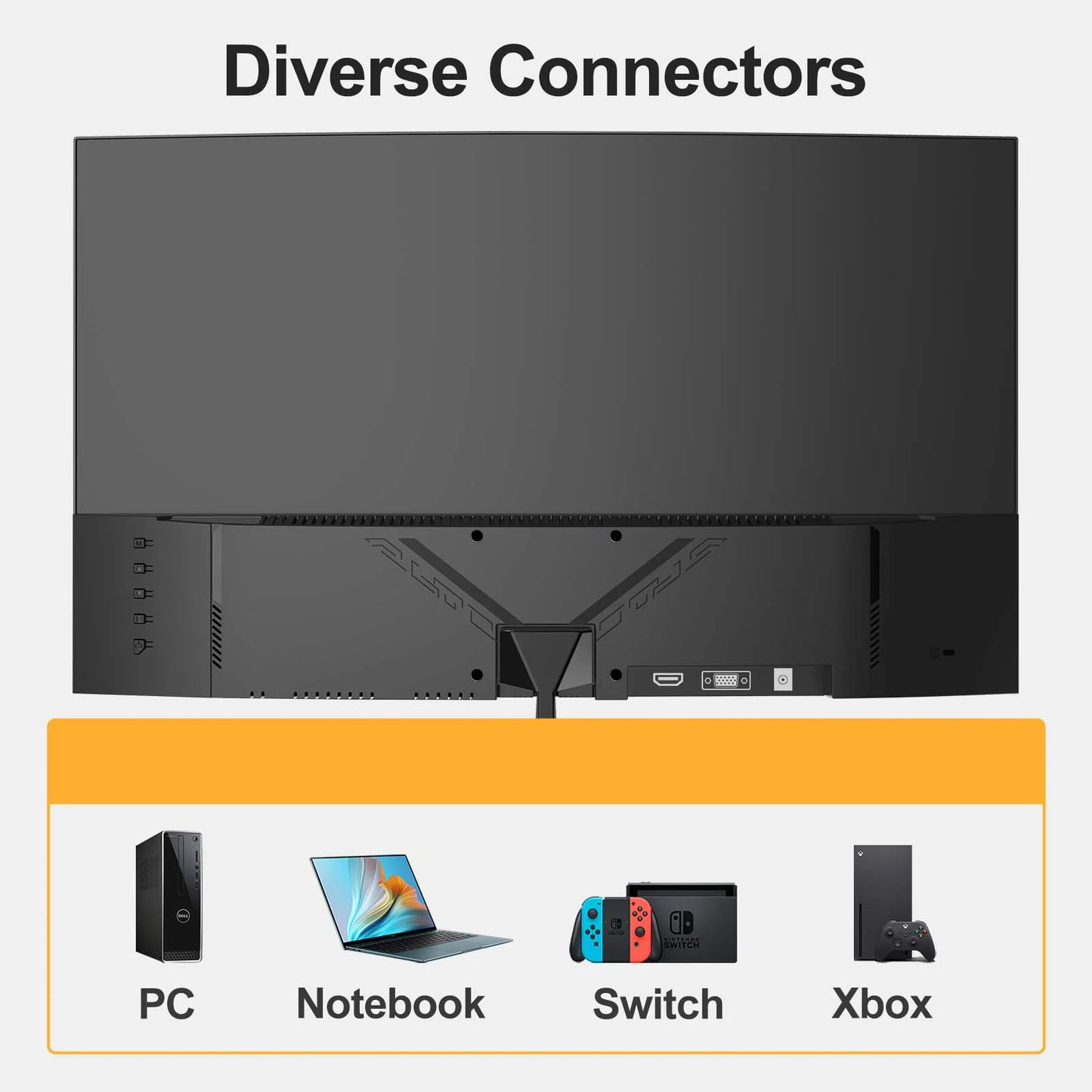 24” Curved Monitor 75Hz Full HD 1080P, Ultra-Thin Non-Frame Gaming Display with AMD Freesync HDMI VGA Machine Black