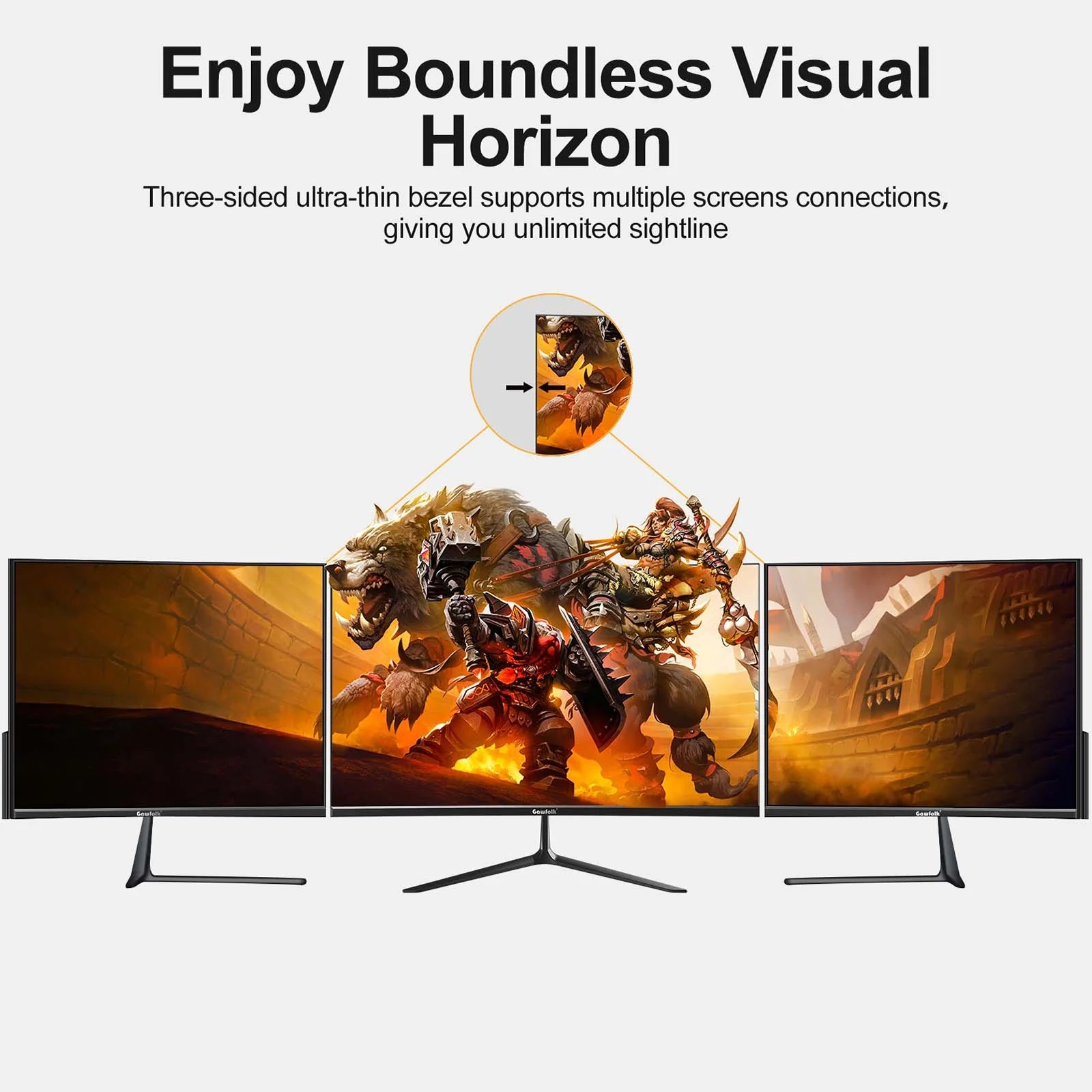 24” Curved Monitor 75Hz Full HD 1080P, Ultra-Thin Non-Frame Gaming Display with AMD Freesync HDMI VGA Machine Black