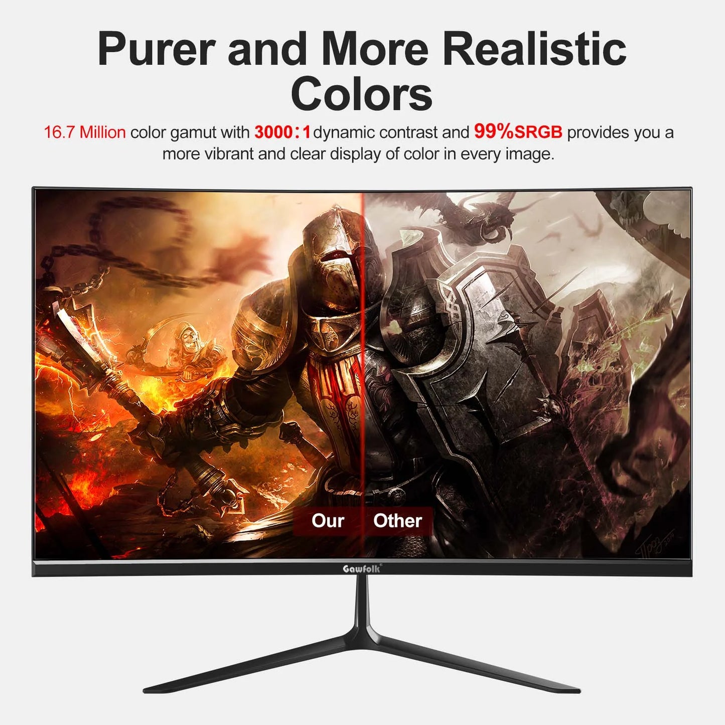 24” Curved Monitor 75Hz Full HD 1080P, Ultra-Thin Non-Frame Gaming Display with AMD Freesync HDMI VGA Machine Black