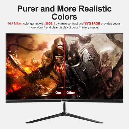 24” Curved Monitor 75Hz Full HD 1080P, Ultra-Thin Non-Frame Gaming Display with AMD Freesync HDMI VGA Machine Black