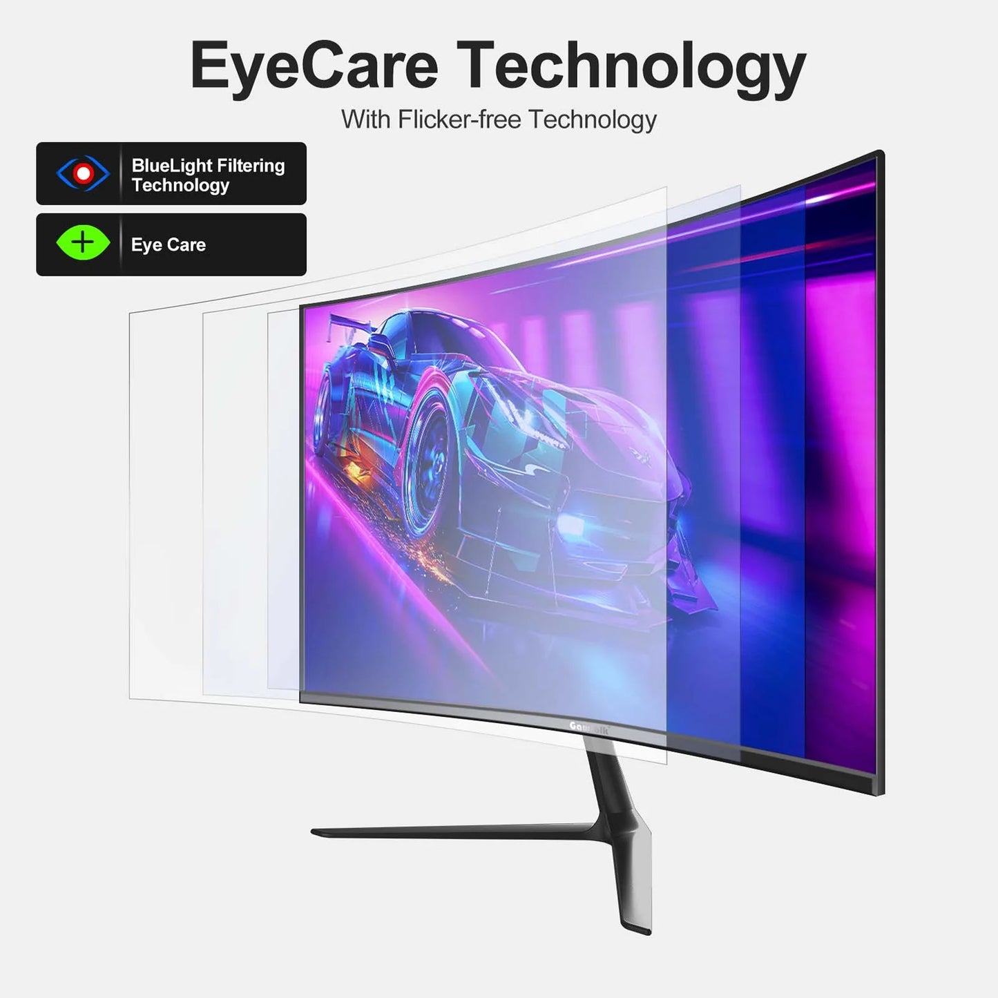 24” Curved Monitor 75Hz Full HD 1080P, Ultra-Thin Non-Frame Gaming Display with AMD Freesync HDMI VGA Machine Black